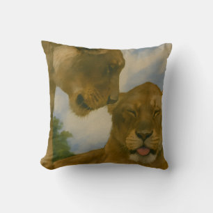 Lioness Companionship in Golden Light Throw Pillow