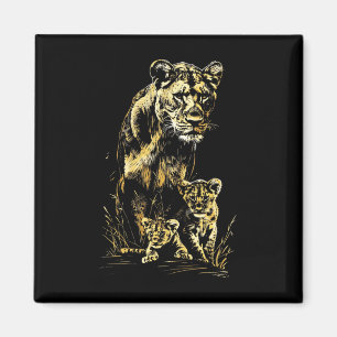 Lioness Cubs Hunting Team Lion Wildlife Sketch Magnet