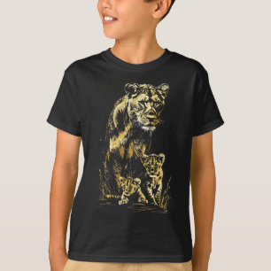 Lioness Cubs Hunting Team Lion Wildlife Sketch T-Shirt