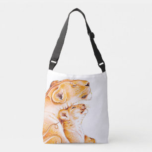 Lioness Mom and the Cub white Crossbody Bag