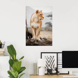 Lioness on tree poster