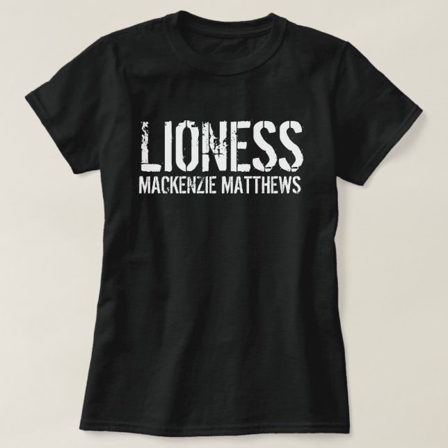 Lioness Personalized Name Black and White Women’s T-Shirt (Design Front)