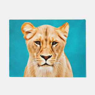 Lioness Portrait Painting Wild Life Lovers Gift Doormat
