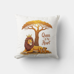 "Lioness Queen Mom – Golden Crown of Love" Throw Pillow