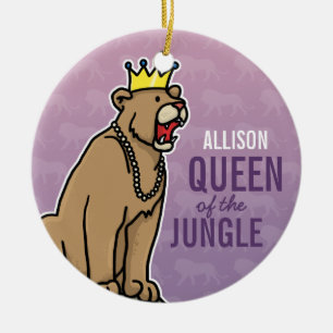Lioness Queen of the Jungle, Add Name Purple Ceramic Ornament