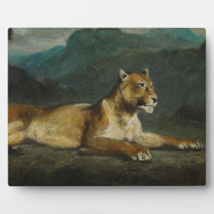Lioness reclining, c.1855 (oil on panel) plaque