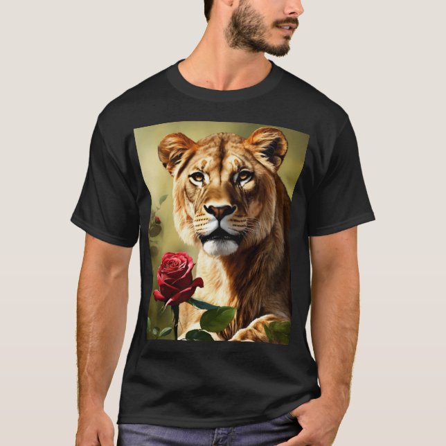 Lioness & Rose Realism Tattoo Design T-shirt (Devant)