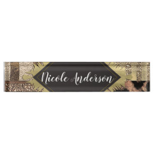 Lioness Safari Chic Jungle Glam Modern Trendy Nameplate