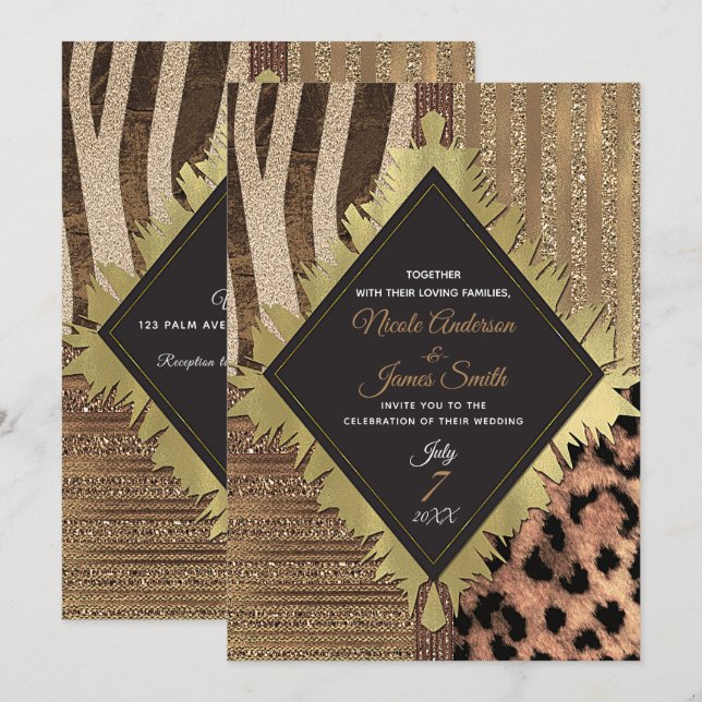 Lioness Safari Chic Jungle Glam Modern Wedding Invitation (Front/Back)