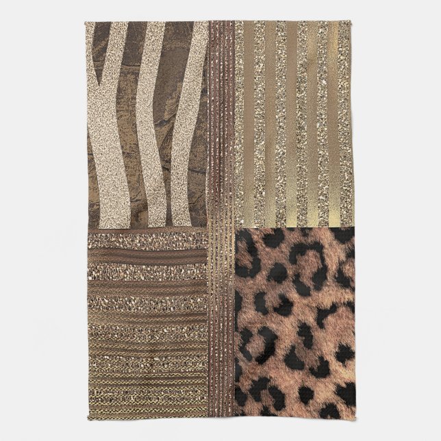 Lioness Safari Chic Jungle Gold Modern Sparkle Kitchen Towel (Vertical)