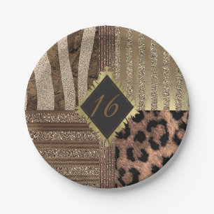 Lioness Safari Jungle Glam Modern Gold Sparkle Paper Plate