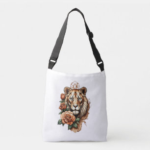 Lioness Strength and Beauty: Rose Tattoo Sketch* Crossbody Bag