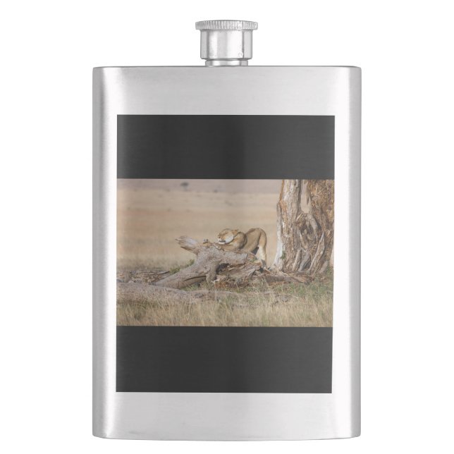 Lioness stretching hip flask (Front)