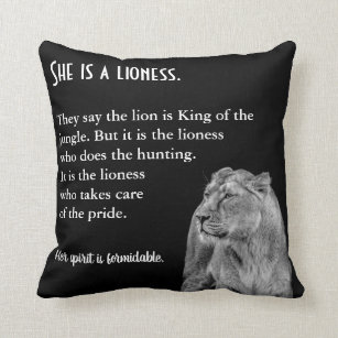 Lioness Themed Inspirational Poetry Throw Pillow