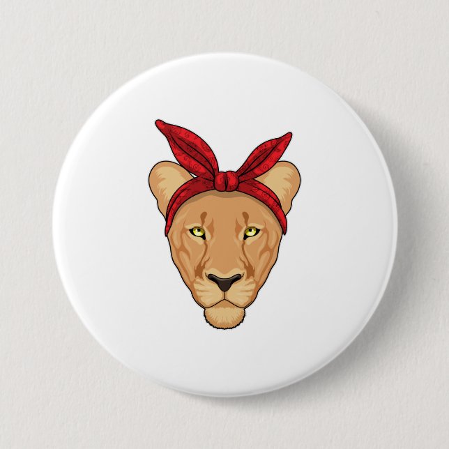 Lioness with Bandana 3 Inch Round Button (Front)