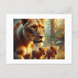 Lioness with Cubs,  Postcard