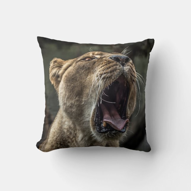 LIONESS YAWNING THROW PILLOW (Front)