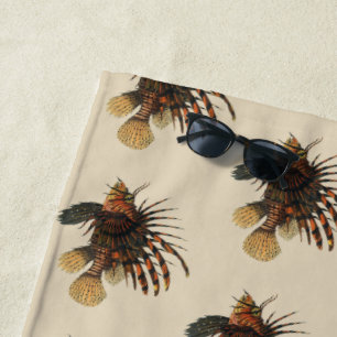 Lionfish Fish, Vintage Marine Ocean Life Animal Beach Towel