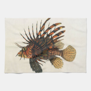 Lionfish Fish, Vintage Marine Ocean Life Animal Kitchen Towel