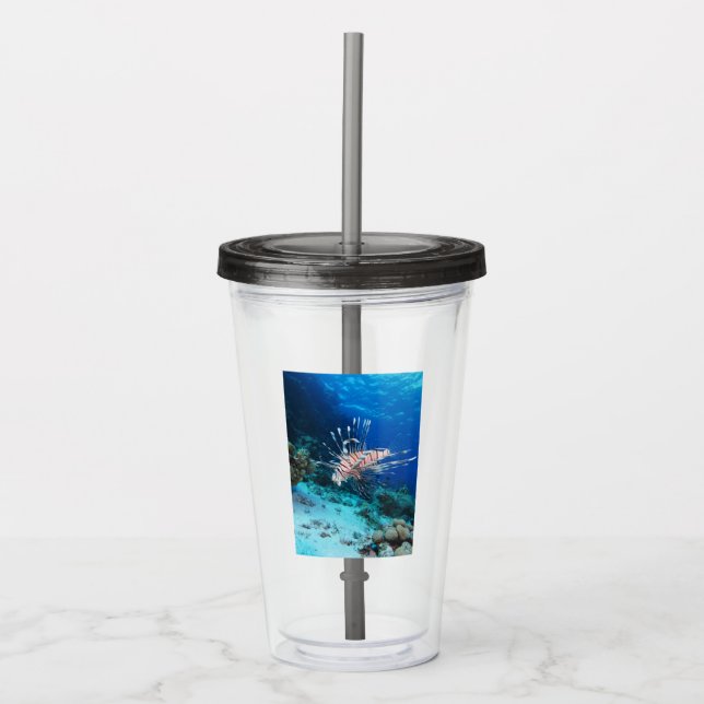 Lionfish or Pterois Miles, Ocean Reef Fish Acrylic Tumbler (Front)