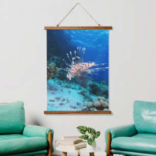 Lionfish or Pterois Miles, Ocean Reef Fish Hanging Tapestry