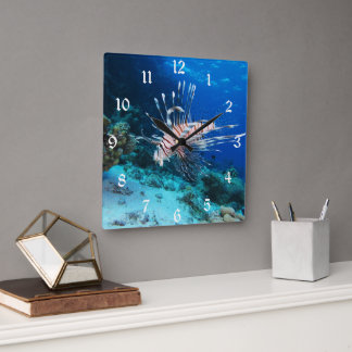 Lionfish or Pterois Miles, Ocean Reef Fish Square Wall Clock