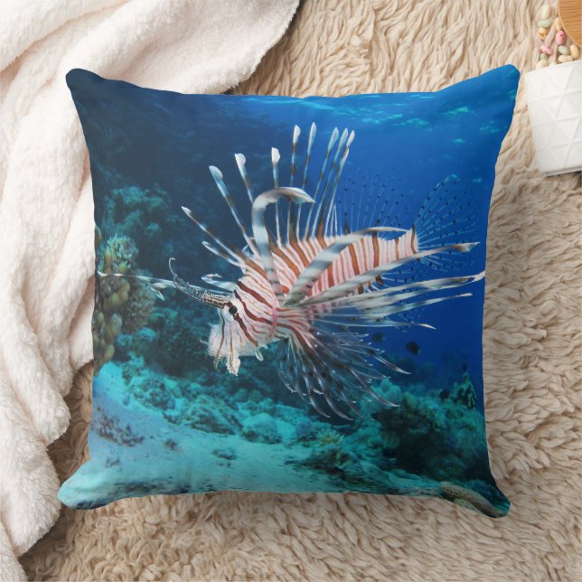 Lionfish or Pterois Miles, Ocean Reef Fish Throw Pillow (Blanket)