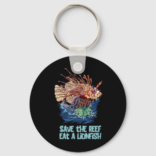 Lionfish Save The Reef Eat Lion Funny Cute Sea Roc Keychain