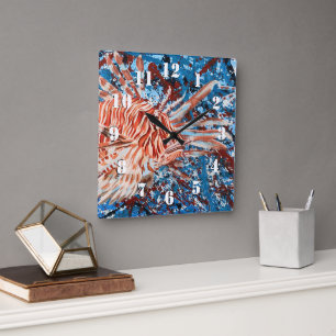 LionFish Splatter Art Square Wall Clock
