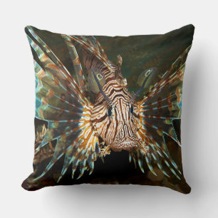 Lionfish up close! Very close and intense photo    Throw Pillow