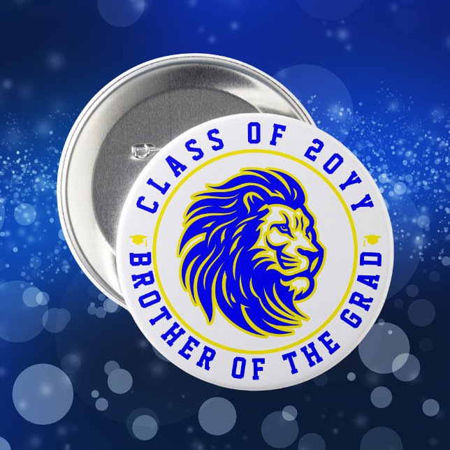 Lions Blue and Yellow Brother of the Graduate 3 Inch Round Button (Creator Uploaded)