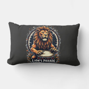 Lion's Drum Parade funny art : Majestic Lion Print Lumbar Pillow
