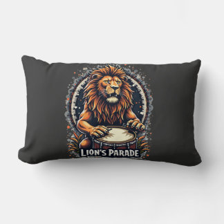 Lion's Drum Parade funny art : Majestic Lion Print Lumbar Pillow