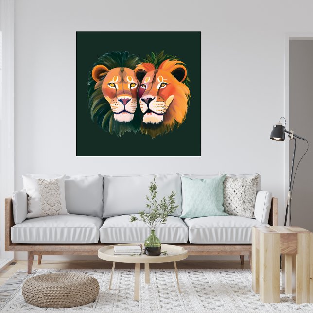 Lions en toile d'amour Imprimer (Lions in Love Canvas Print)