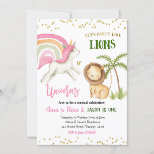 Lions et licornes Fils d'anniversaire Invitation