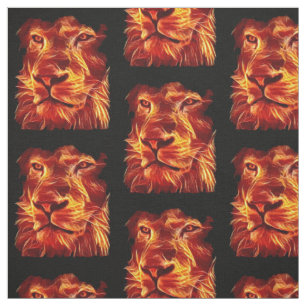 Lions Flames Fire on Black Fabric