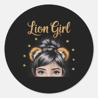 Lions Girl Messy Bun Funny Sports Fan Team T-shirt Classic Round Sticker