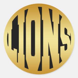 LIONS - GOLD TEXT CLASSIC ROUND STICKER