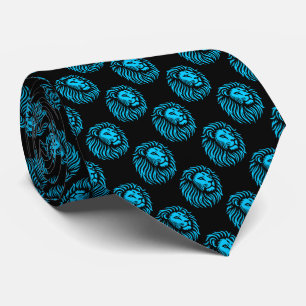 Lion's Head Pattern - Sky Blue on Black Tie