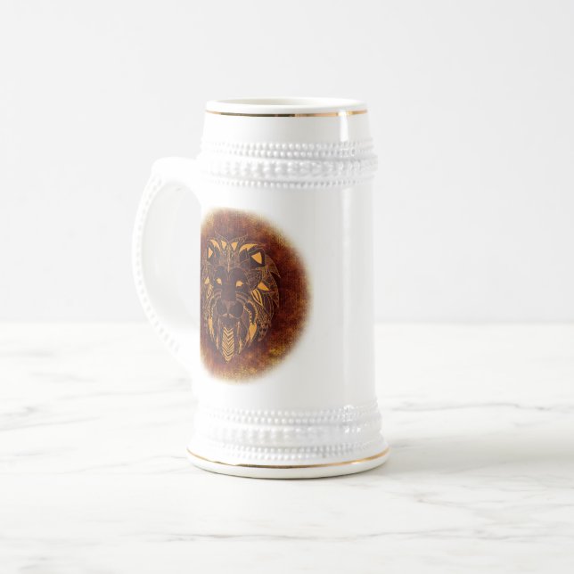 Lion's Head White/Gold 22 oz Stein (Front Left)