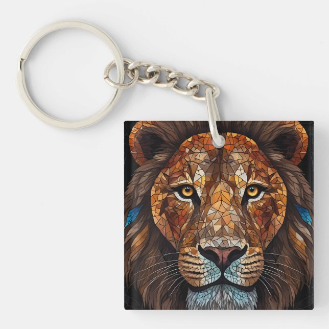Lions head with mosaic stained glass effect keychain (Front)