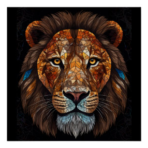Lions head with mosaic stained glass effect poster