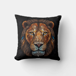 Lions head with mosaic stained glass effect throw pillow