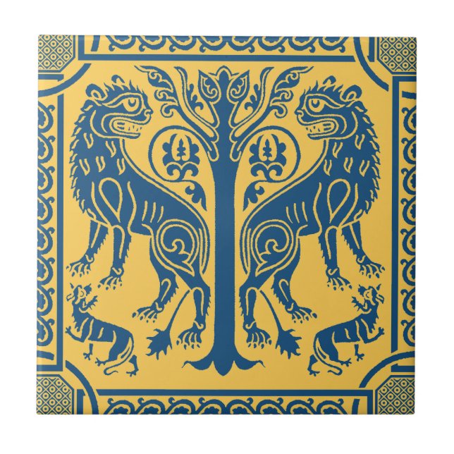 Lions médiévaux et carreaux en céramique (Devant)