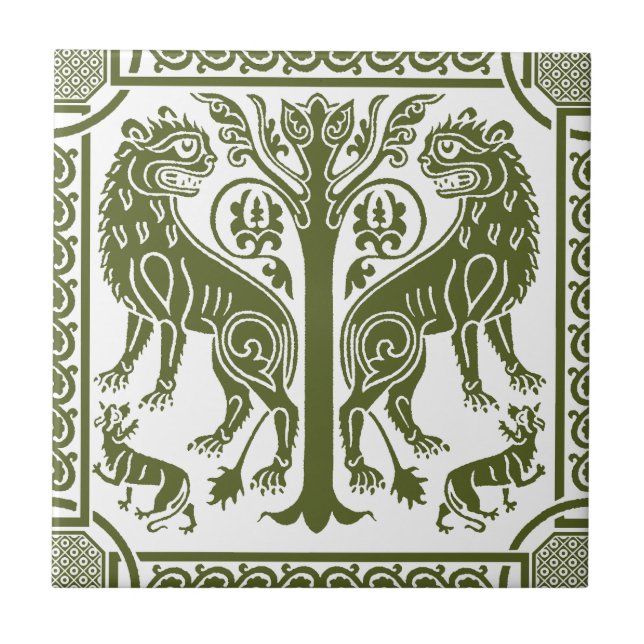 Lions médiévaux et carreaux en céramique (Devant)