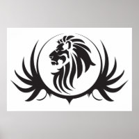 Lions Noirs Tête Sur Poster Arrière - plan Blanc