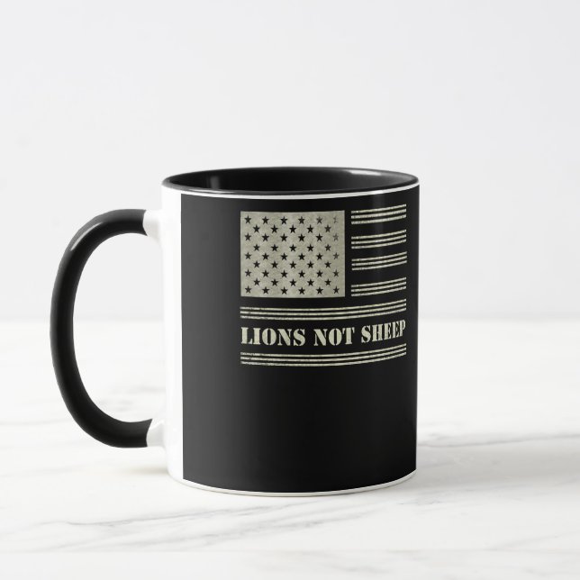 Lions Not Sheep USA Flag Independence Day Mug (Left)