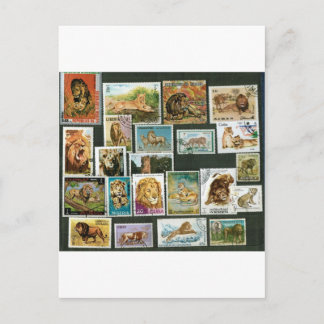 Lions on stamps postcard