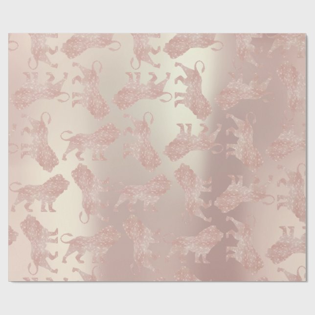 Lions Pink Rose Rose Gold Metallic Pastel Blush Wrapping Paper (Flat)