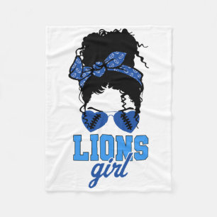 Lions Retro Girl Messy Bun Fan Team  Fleece Blanket